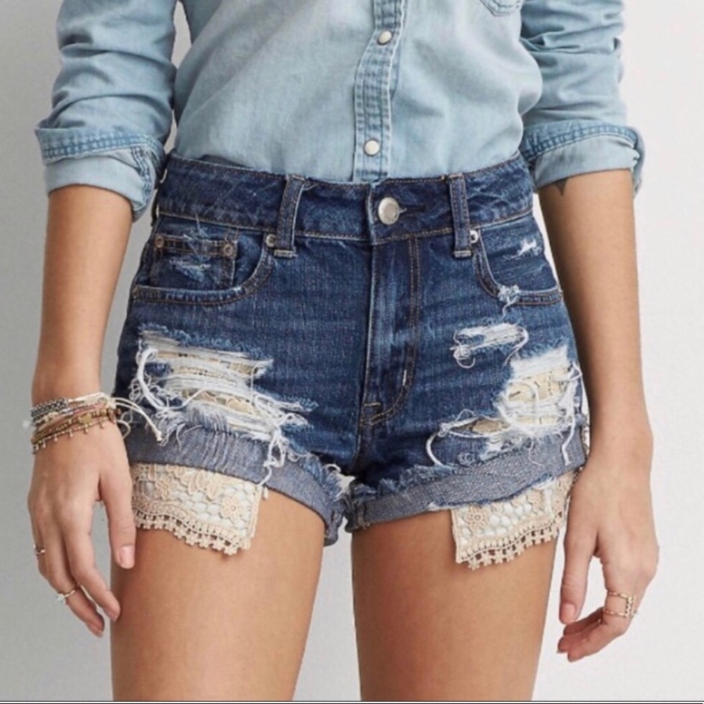 American Eagle hi-rise festival lace distressed
